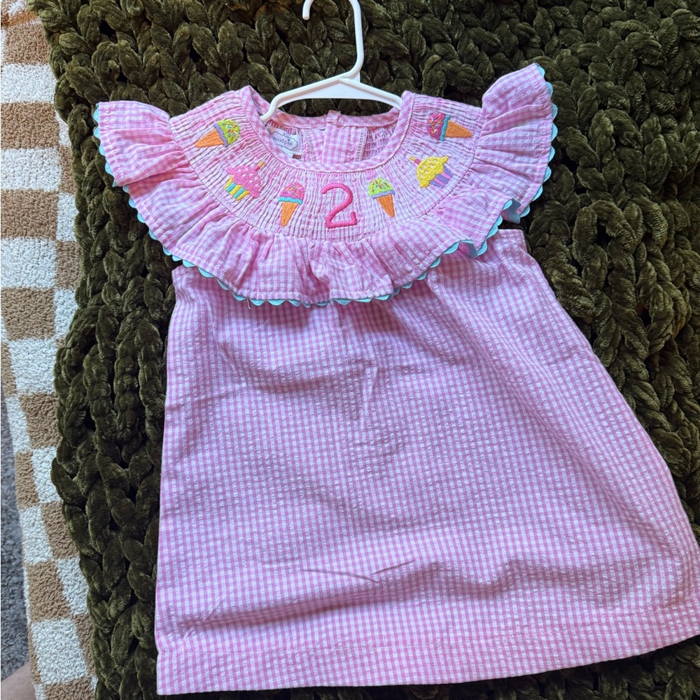 Mud Pie Pink Gingham Dress with Embroidery for 2 year old birthday girl!